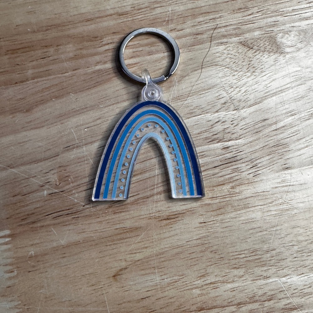 Blue Rainbow Acrylic Keychain Modern Arch Bag Charm Navy Light Blue Striped